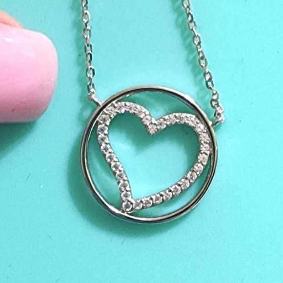 Olivia and Jackson Heart in a Circle Necklace Sterling Silver/Cubic Zirconia - Picture 3 of 15